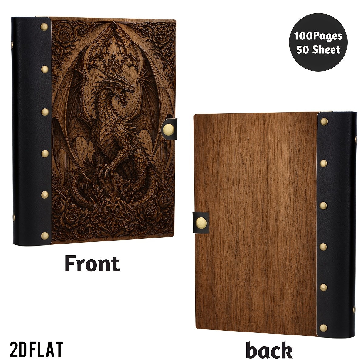 TEMU 1pc Gothic Dragon Wooden Hardcover Notebook, Journal, Gothic Lovers And Dark Academia Fans, Ornate And Dramatic, 100 Pages.