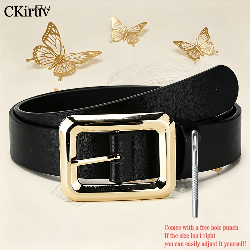 TEMU [2pcs Set] Women's Belt And Punching Tool Set, Luxury Texture, Easy And Elegant Style, Durable And Adjustable Size, , Suitable For Formal