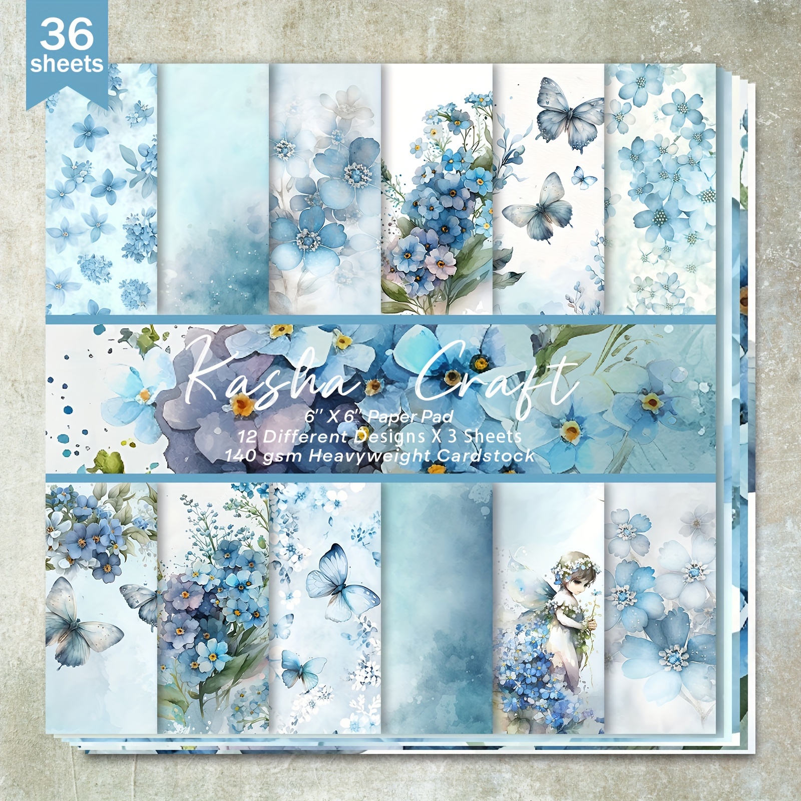 

36 Feuilles de 6 pouces (Fond de fleurs de papillon fille bleu clair) Papier de scrapbook pour les journaux de balles, les journaux grunge, les cartes de vœux, les albums et les arts manuels