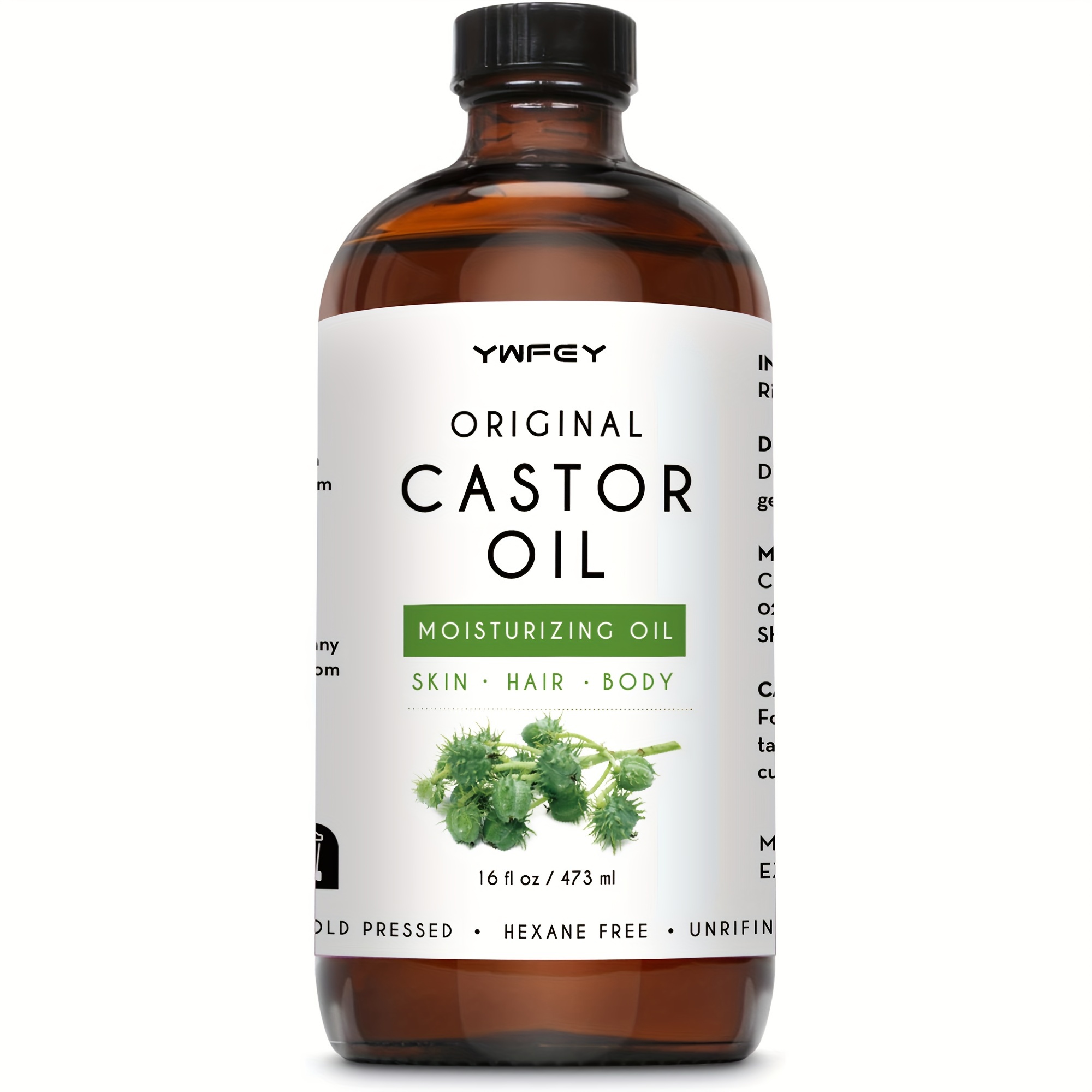 Image of 16oz Castor Oil In Glass Bottle Pure Carrier Oil For Eyelashes, Eyebrows, Hair, And Skin
