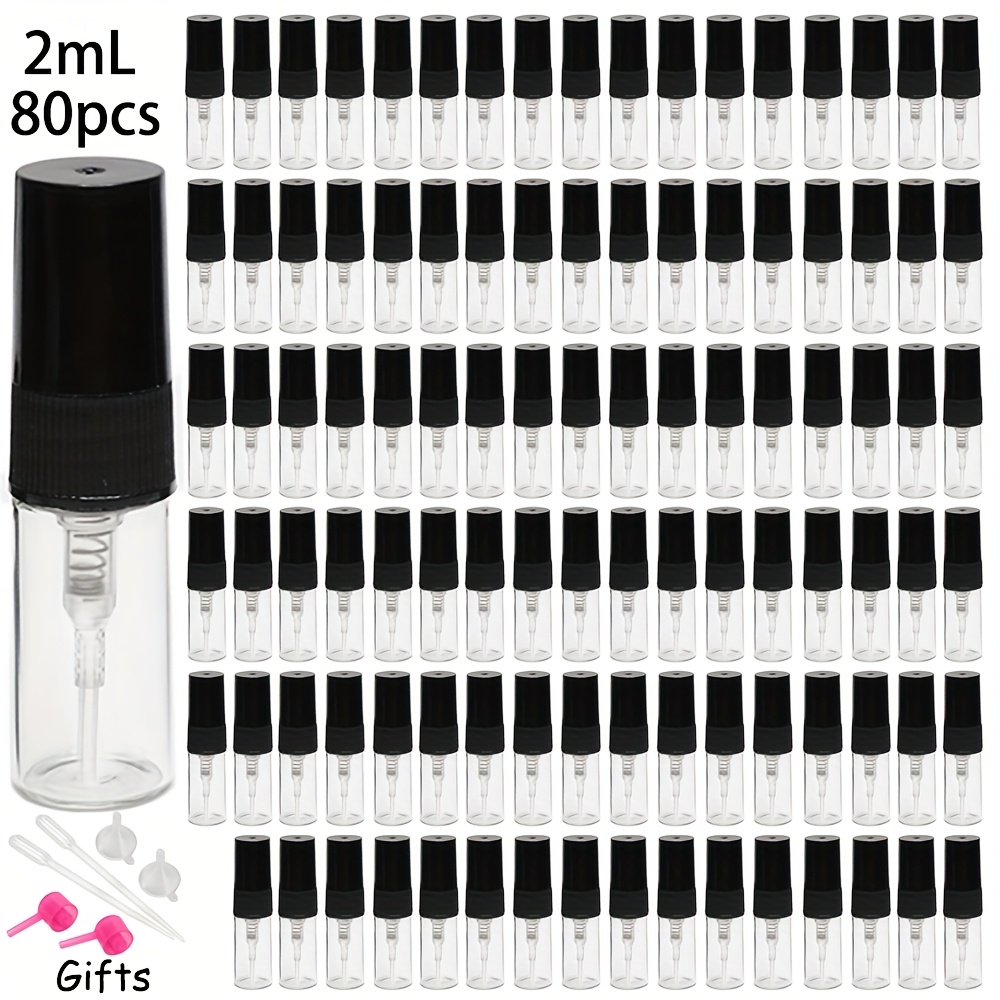 E-shop 80 Stück, 2 ml/3 ml/5 ml/10 ml, transparente Glas-Sprühflaschen, Mini-Parfümflaschen, tragbare Feuchtigkeits-Sub-Flaschen, geeignet für