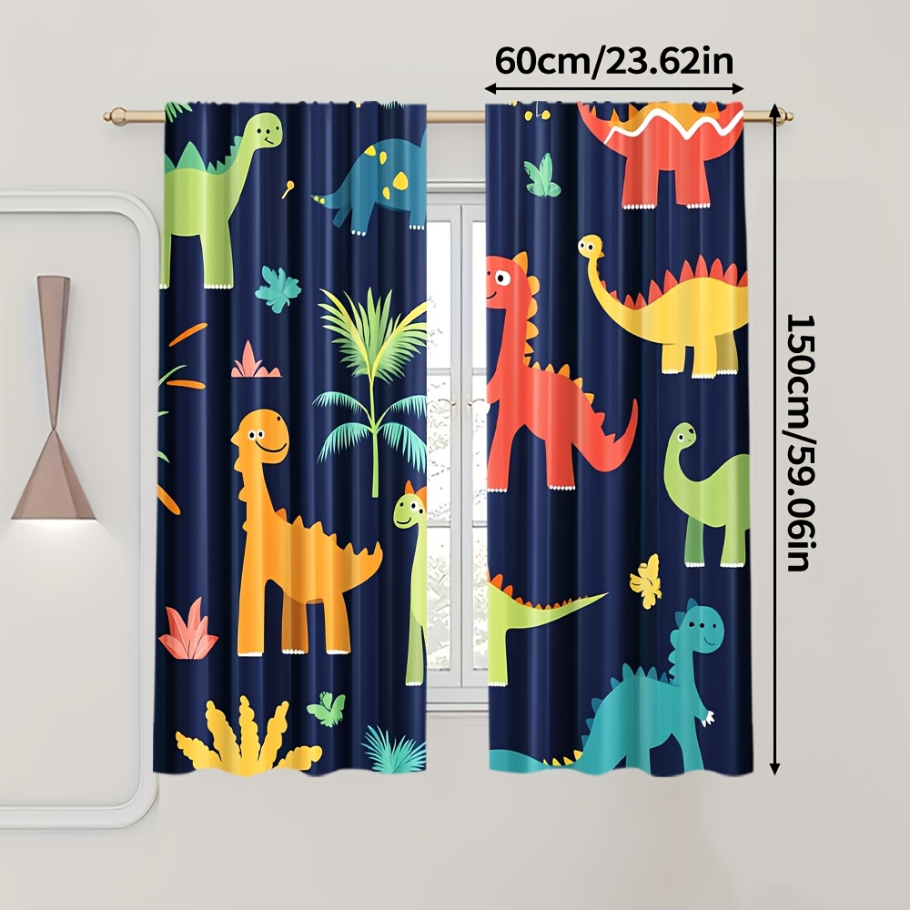 TEMU 2pcs, Boys Dinosaur Retro-style Printed Curtains, Extra Large Fabric, Perfect For Decorations For Living Room And Study (without Rod)