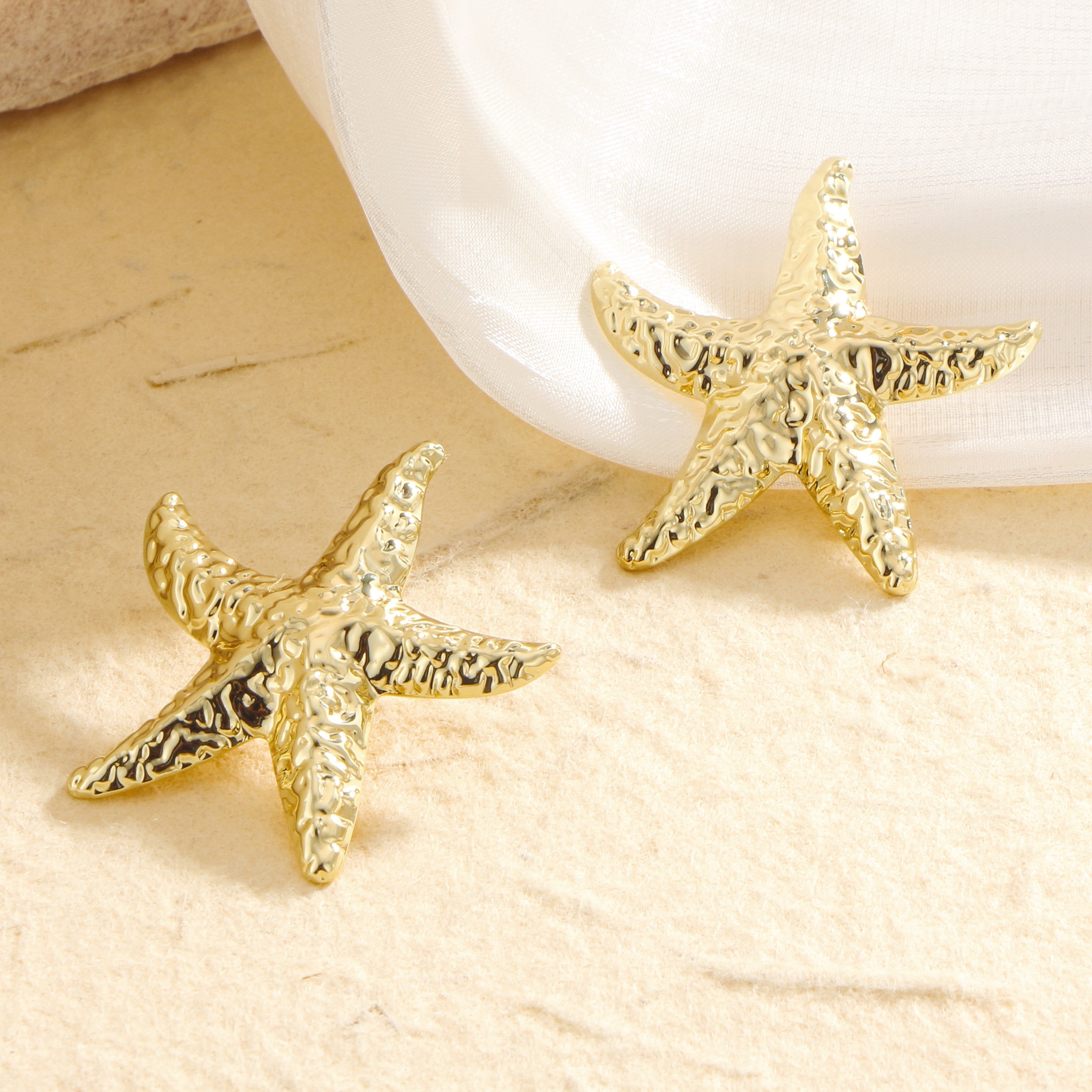 Image of Starfish-shaped, Texture, Women's Fashion Stud Earrings, , Hypoallergenic, For Daily Wear, Island Vacation, Party
