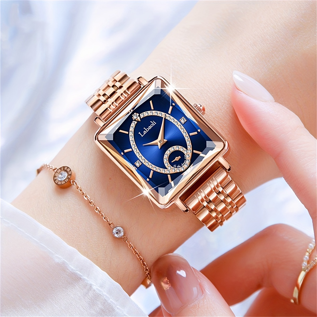 

Women's Square Dial Cutting Quartz Watch Luxury Rhinestone Analog Stainless Steel Wrist Watch