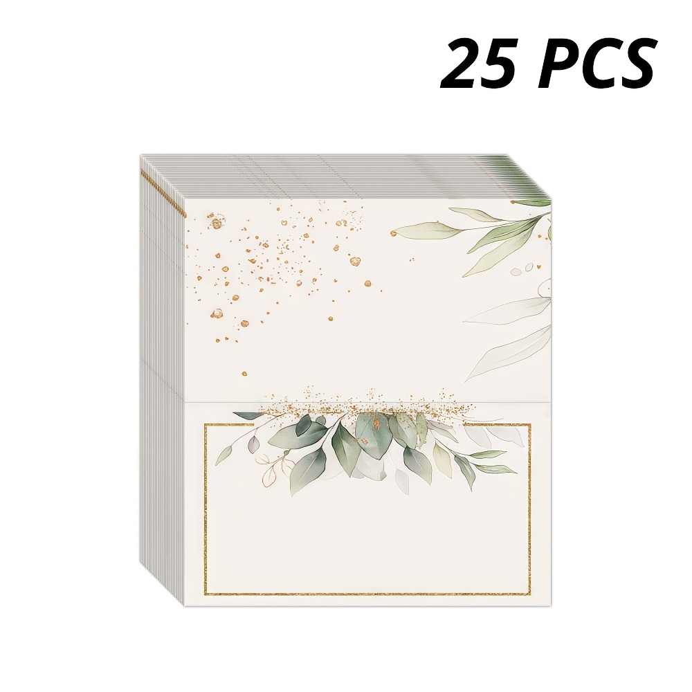 TEMU 25 tarjetas de mesa con diseño de hojas verdes, estilo fácil y elegante, tarjetas de asiento para escribir, tamaño: 10X9 cm/3.9X3.5 pulgadas,