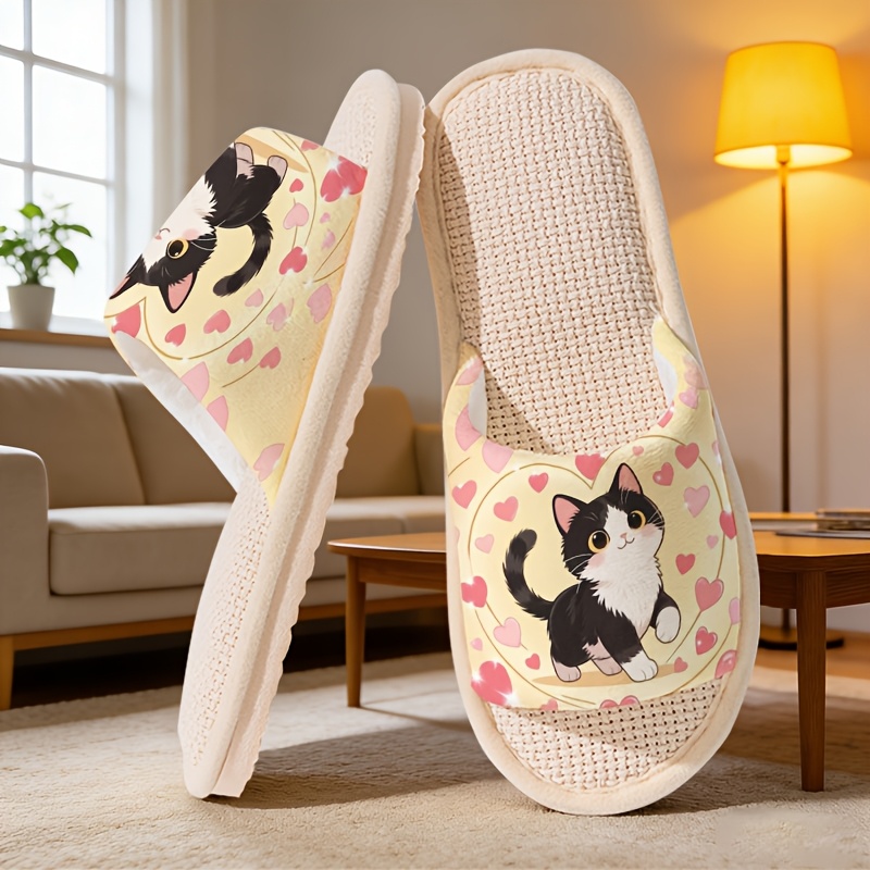 TEMU メンズ＆レディース 猫プリント スリッパサンダル - 通気性 オープントゥ スライドサンダル 厚底＆インソール付き ビーチ/音/パーティー/誕生日に最適 - 屋内/屋外兼用 カジュアルフットウェア ギフト レディースシューズ