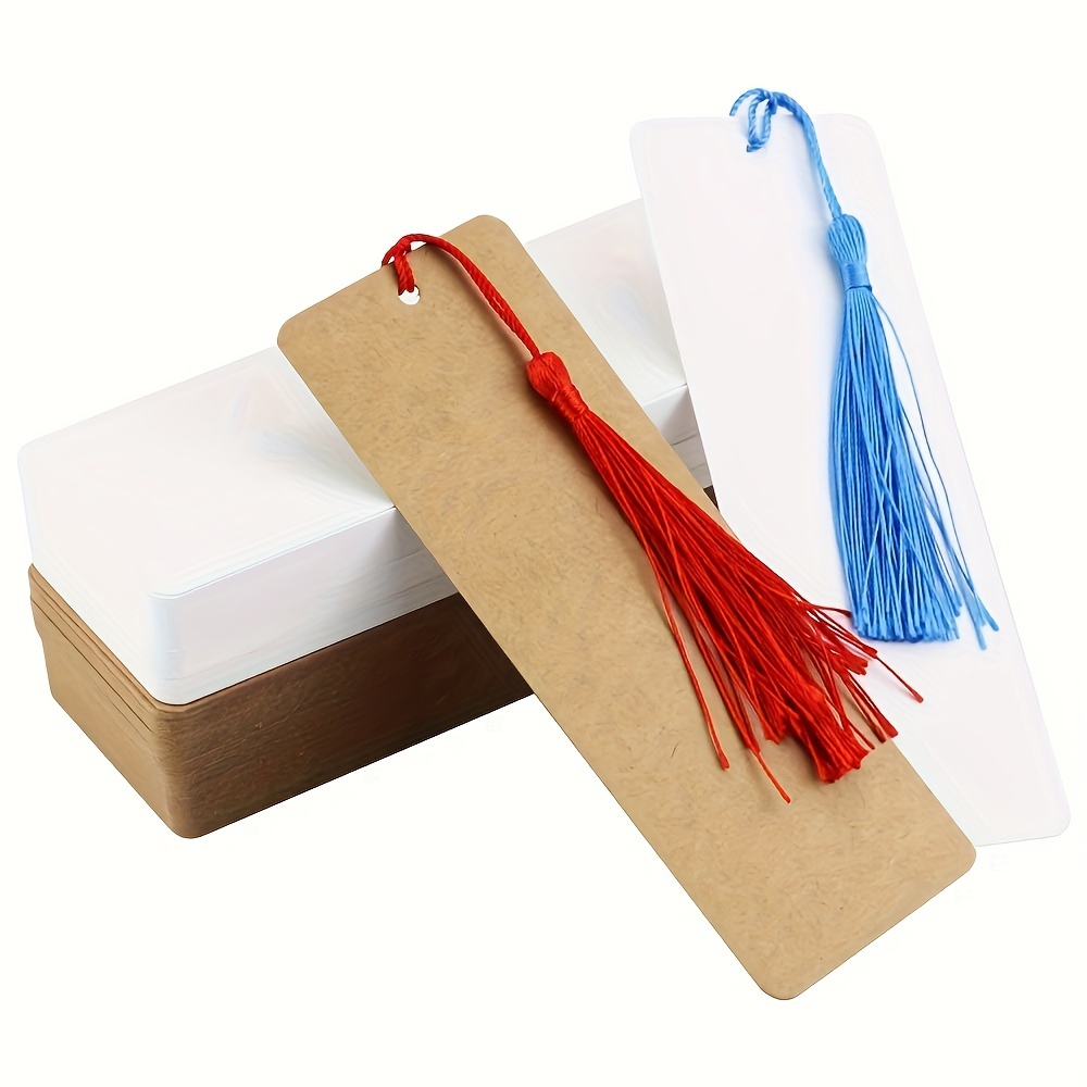 

40 Blank Kraft Paper Cards With 40 Colored Tassel Paper Bookmarks, Used For Diy Art Projects, School Supplies, Gift Label Cards 5.5x2 Inches (40 Tassels, Random Colors)