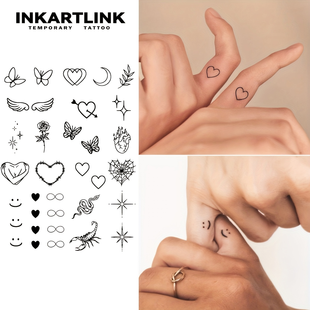 inkartlink temporary tattoos long lasting 1 2 week waterproof body tattoos with minimalist   floral roses hearts easy application for parties everyday   non permanent light beige decorations casual attire delicate patterns     fashion enthusiasts