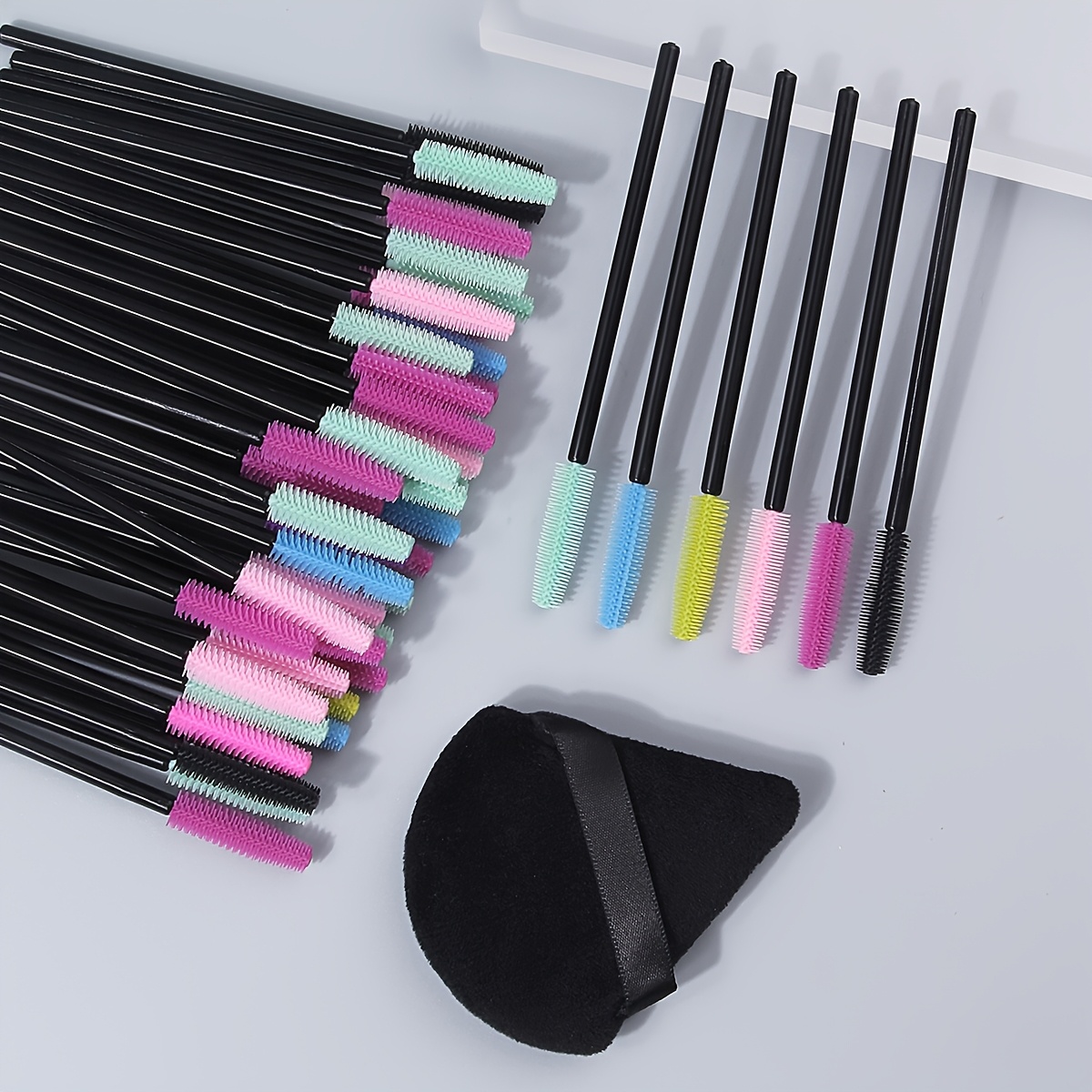 Image of 51pcs Silicone Mascara Brush Set With Mixed Eyelash Comb And Eyebrow Brush, Professional Makeup Brush Kit For Eyelash Extensions, Women's Eyebrow Brush And Makeup Tools With Free Sponge Puff