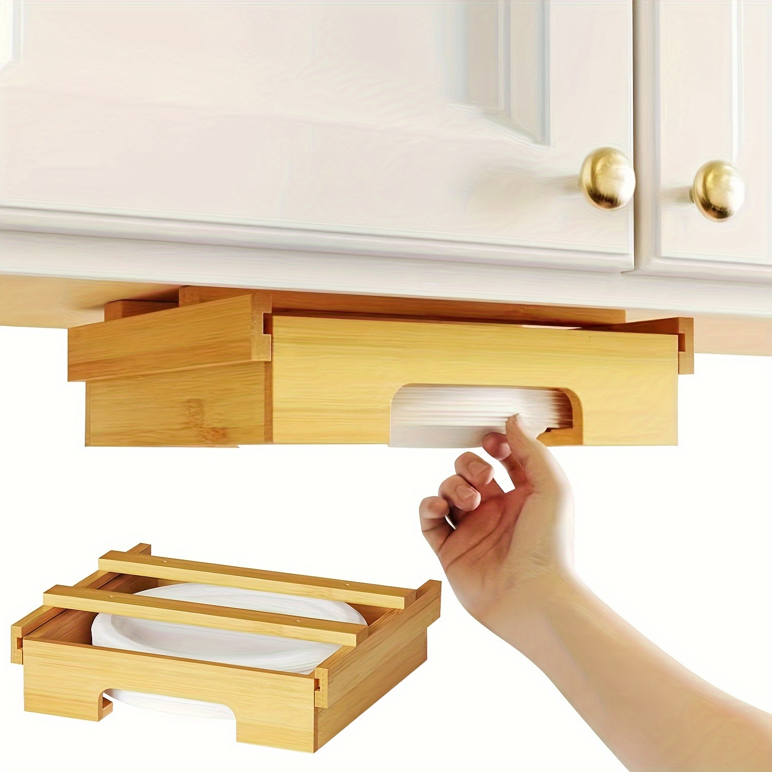 

10-inch Organizer, Vertical Bamboo Dispenser Holder For Kitchen Counter, Under Cabinet Plate Storage