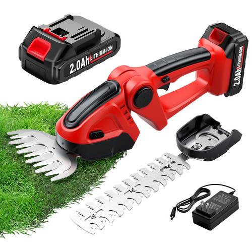 21v cordless electric hedge trimmer and grass shears 2 in 1 handheld lawn trimmer shrub cutter suitable for home garden landscape lawn farm lightweight and portable battery powered hedge trimmer with 2000mah battery and charger