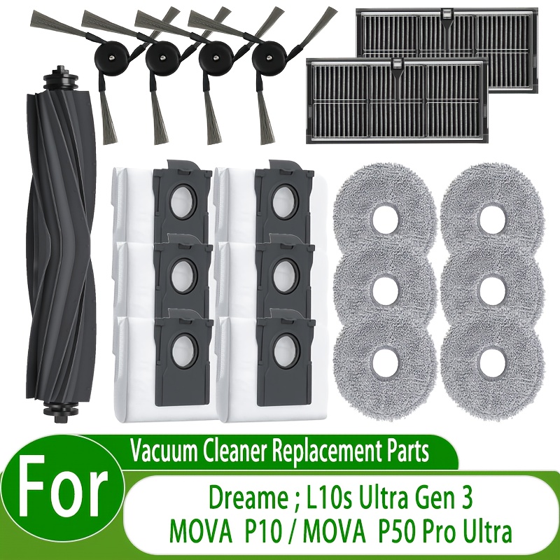 TEMU 19pcs Accessory Set For P10 P50 Pro Ultra L10s 3 Robot Vacuum Cleaner – With Main Brush, Side Brushes, Filters, Dust Bags, And Mop Pads, Ideal