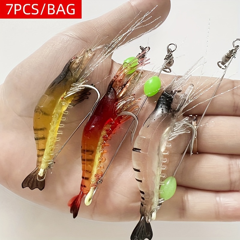 

7pcs Shrimp Fishing Lure Built-in Hook Luminous Soft Bait Shrimp Kit Freshwater/saltwater Fishing Sabiki Fishing Tackles