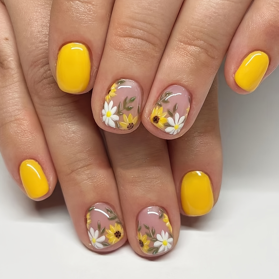 TEMU 24 piezas de tiras de gel de jalea con diseño de margaritas y en y , ideales para uso diario, citas o estilo , con acabado y duradero