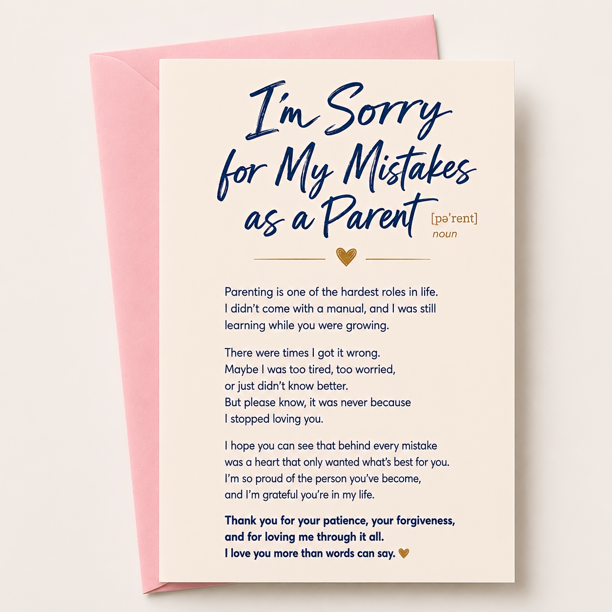 TEMU 1 Envelope And 1 Greeting Card, An Card For An Adult Son Or Daughter, Conveying Parents' Love And Message Of , A Card For Expressing Regret And