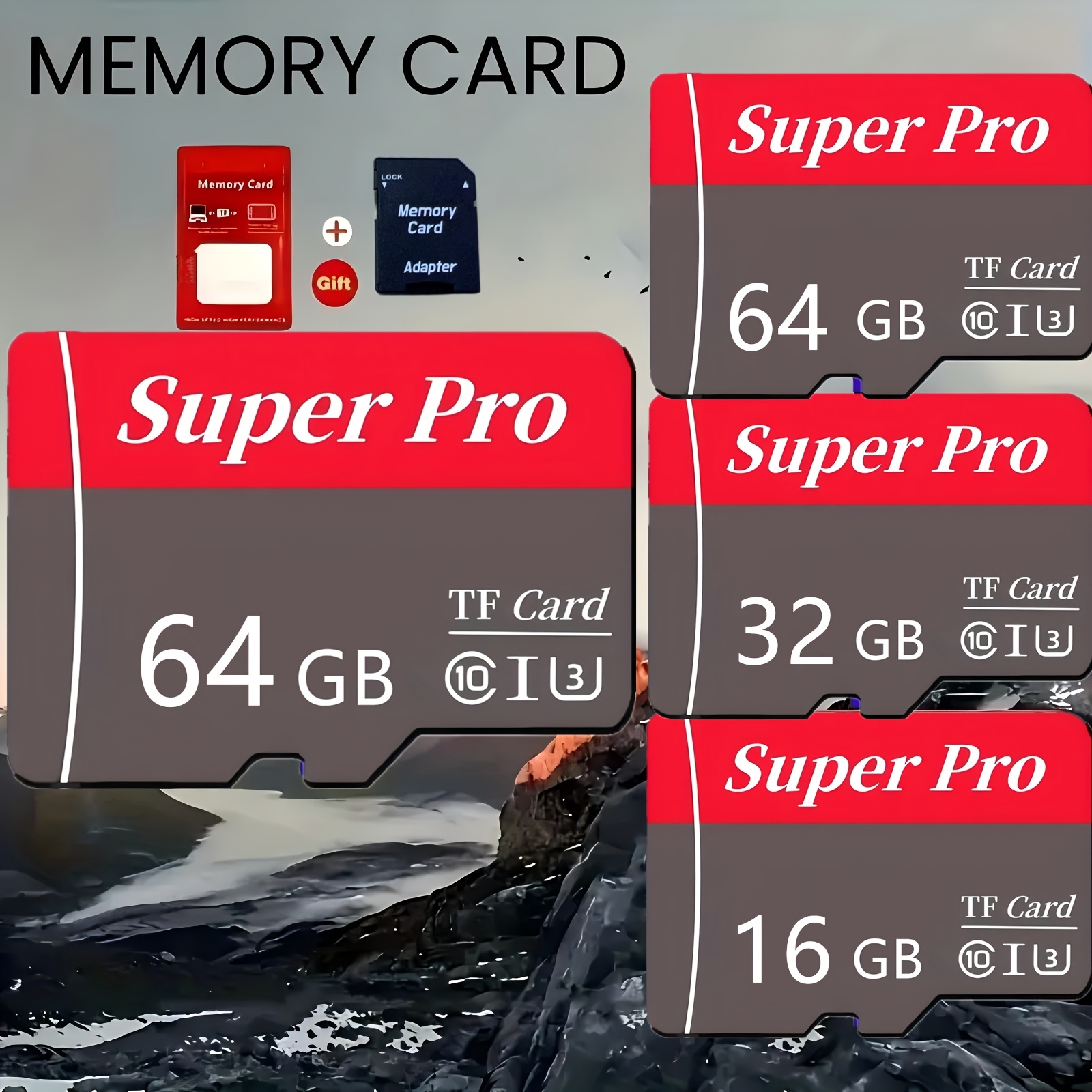 

1pc Tf Memory Card With Adapter, C10 Uhs-i, 64gb/32gb/16gb, For Tablet, Camera, Phone, Laptop, Pc, Car Audio, Game Console, File Storage