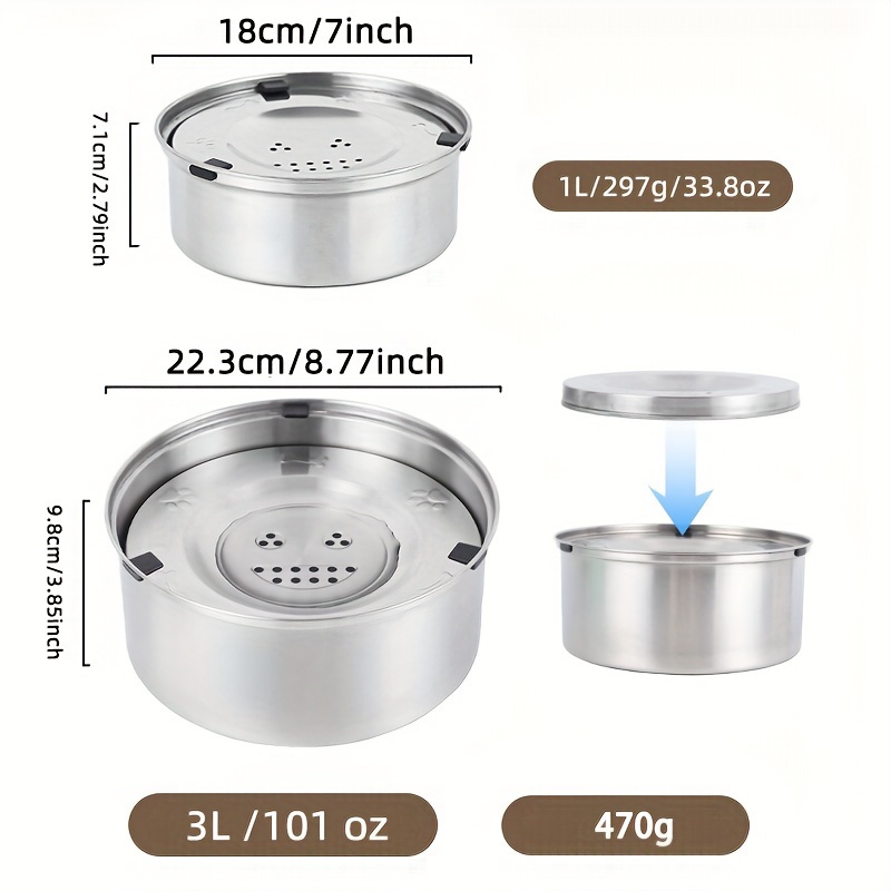 TEMU Cuenco de agua para perros de acero inoxidable, dispensador de alimentación lenta antideslizante, cuenco para mascotas sin derrames para perros, suministro de agua sin carga sin batería.