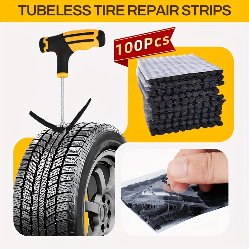 TEMU 100-count Tire Repair Plugs Kit - Easy Tubeless Tire Puncture Recovery Solution With Rubber Seal Strips For - Emergency Roadside Repairs