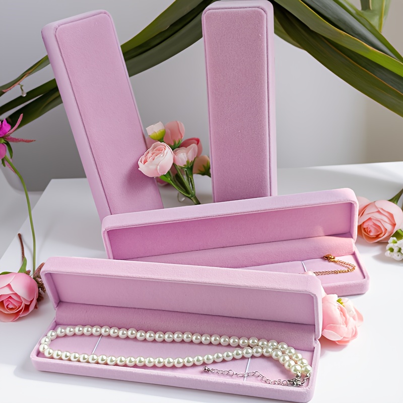 3pcs Luxury Velvet Long Necklace Box Set, Sturdy Storage Case