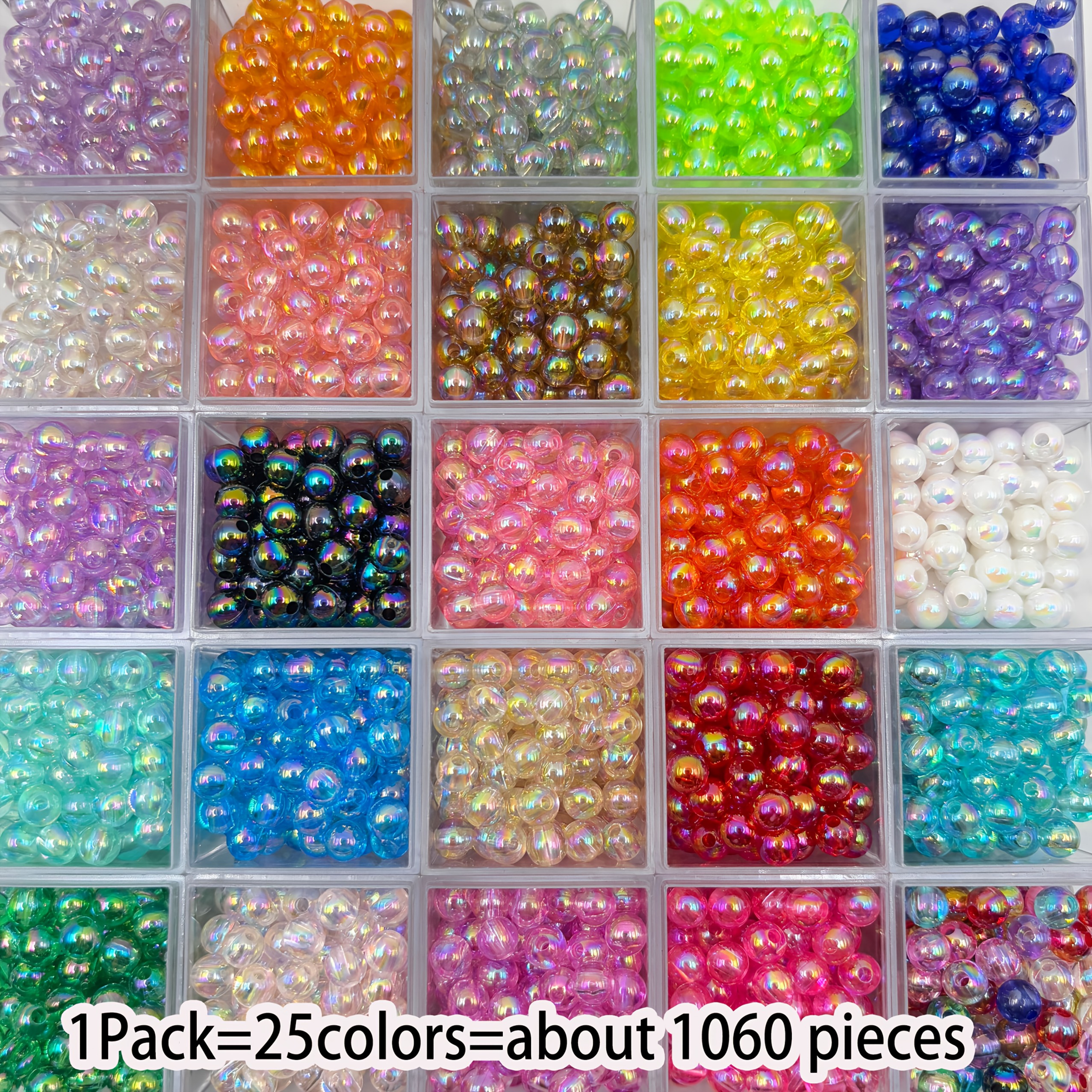 TEMU 1060pcs/6mm, 460pcs/8mm 25-color Acrylic Bead Set, Suitable For Bracelet Necklace Mobile Phone Chain Making, Beading And Jewelry Craft
