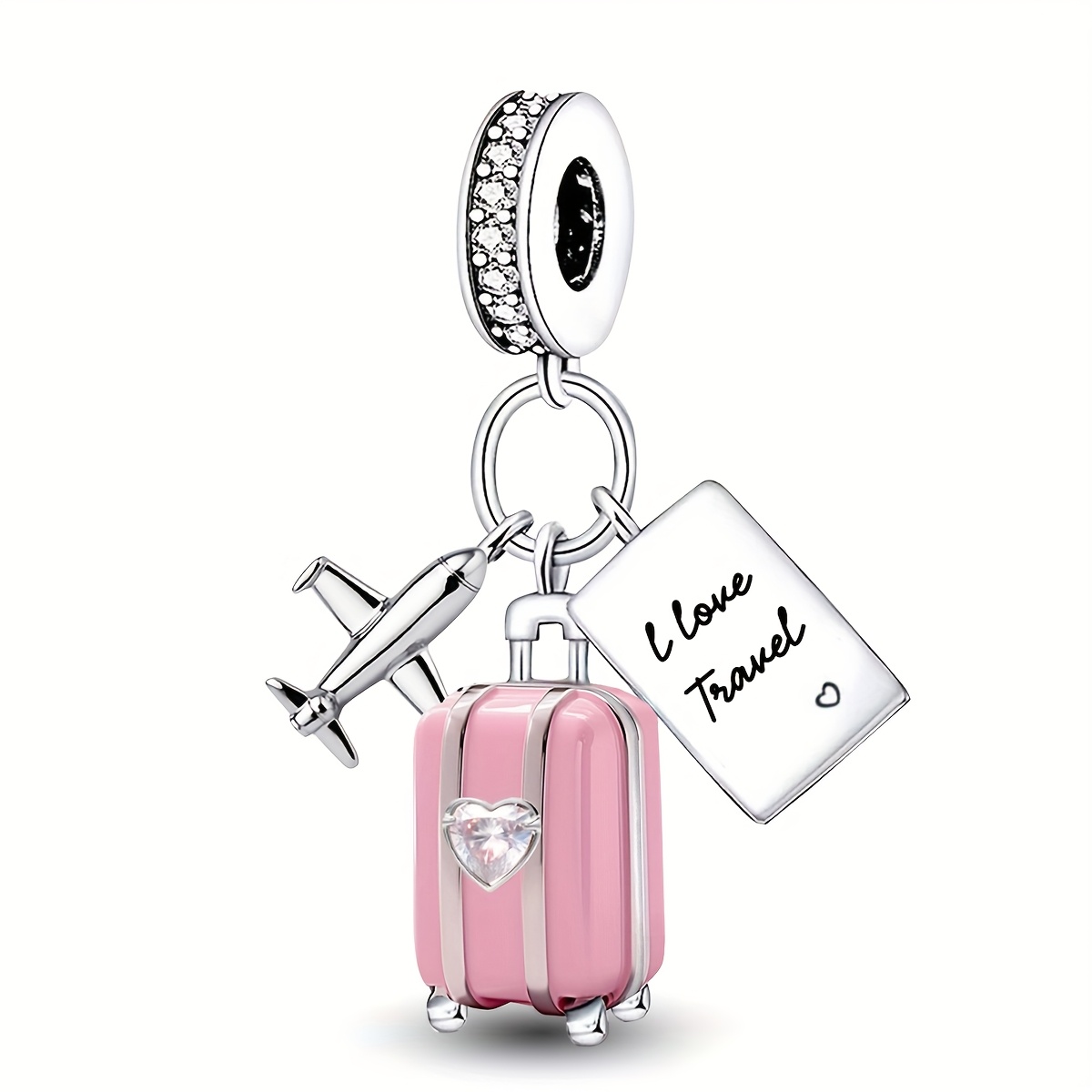 Image of 1pc 925 Silver Plated Suitcase Airplane Passport Charms Beads Pendant For Women Travel Bracelet Bangle And Necklace Additions Fine Ladies Jewelry Making