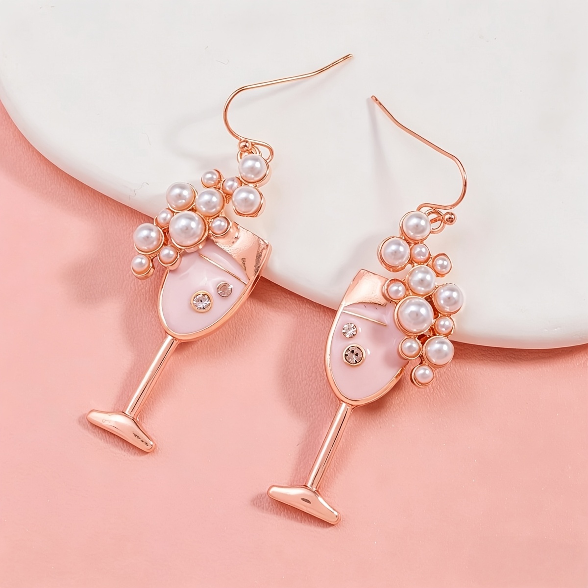 TEMU A Pair Of Wine Glass-inspired Drop-style Earrings For Women, Sweet And Fashionable, Suitable For Daily Casual Wear, For Her