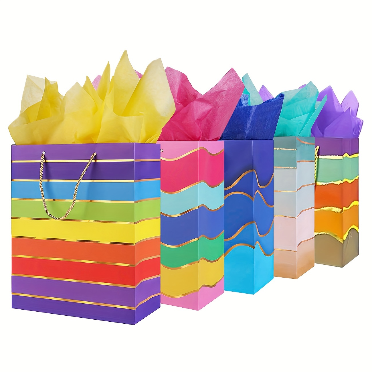 

10pcs Paper Gift Bag And Paper Gift Bag Rainbow Gift Bag For Gift Wrapping Holiday Christmas Halloween Gift Wrapping (contains 10 Bags And 10 Paper)