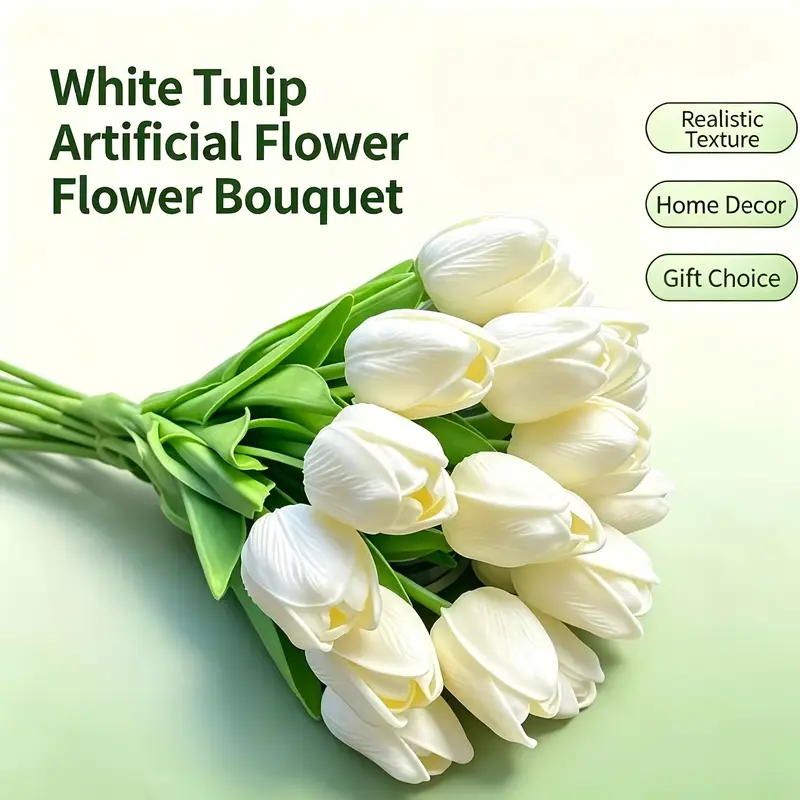 Künstlicher weißer Tulpenstrauß, Real Touch Schaumstoff-Tulpen, unechte Blumen für * Hochzeit, Party, Brautstrauß, Geschenk, Ornament