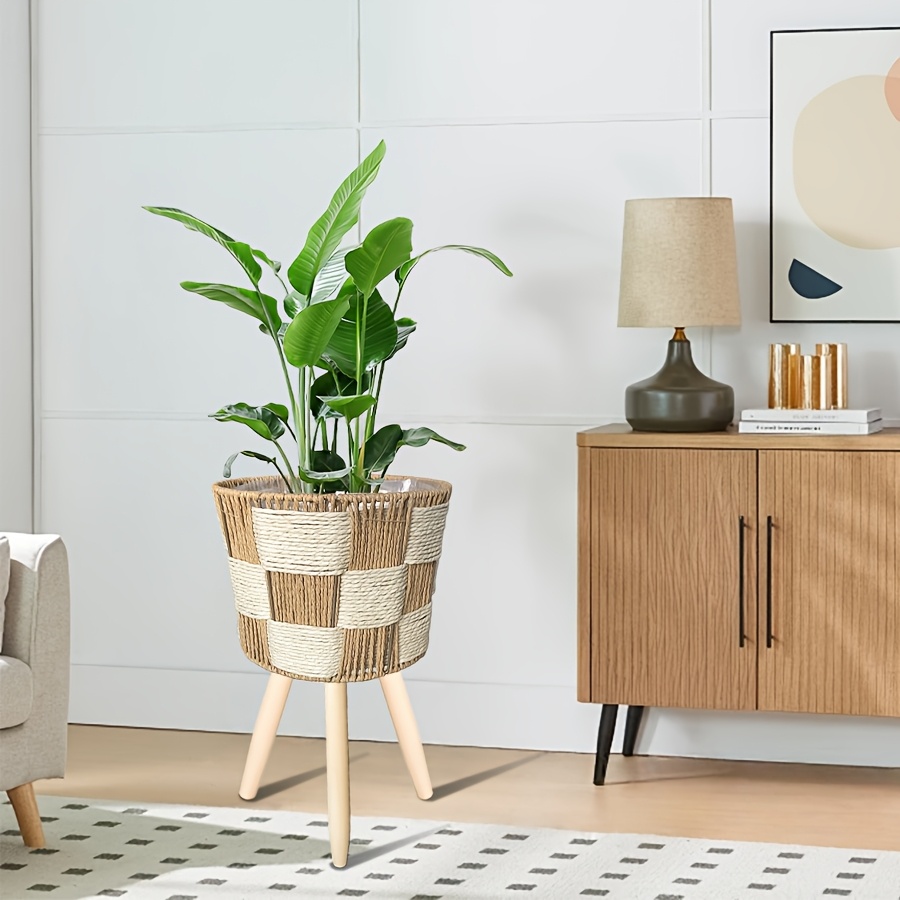 European-style Solid Wood Legged Woven Flower Stand - Floor-standing Cross-woven Simple Shelf for Living Room Sofa Coffee Table Side - Balcony Pothos Plant Pot Stand - Suitable for Small to Medium-sized Flower Pots | for Tabletop and Floor Use |
