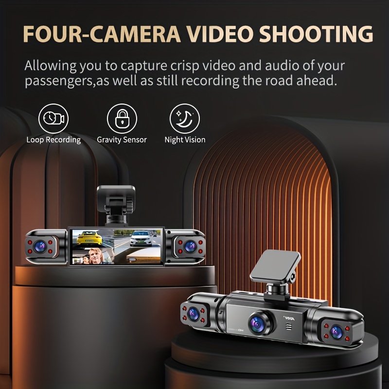 AXH 360 ° 4-channel 1080P High-definition Ultimate Safety Driving Recorder Set, Car Camera 1080P Front And 720P Front, Back, Left, Right Full Coverage, Four Screen Display, High-definition Night Vision, WDR, G Sensor, Loop Recording - Car