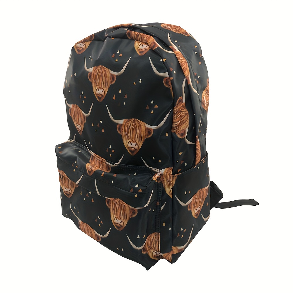 

Vintage-inspired Cow Print Backpack For Women, Adjustable Straps, Zip Closure, Polyester Lined