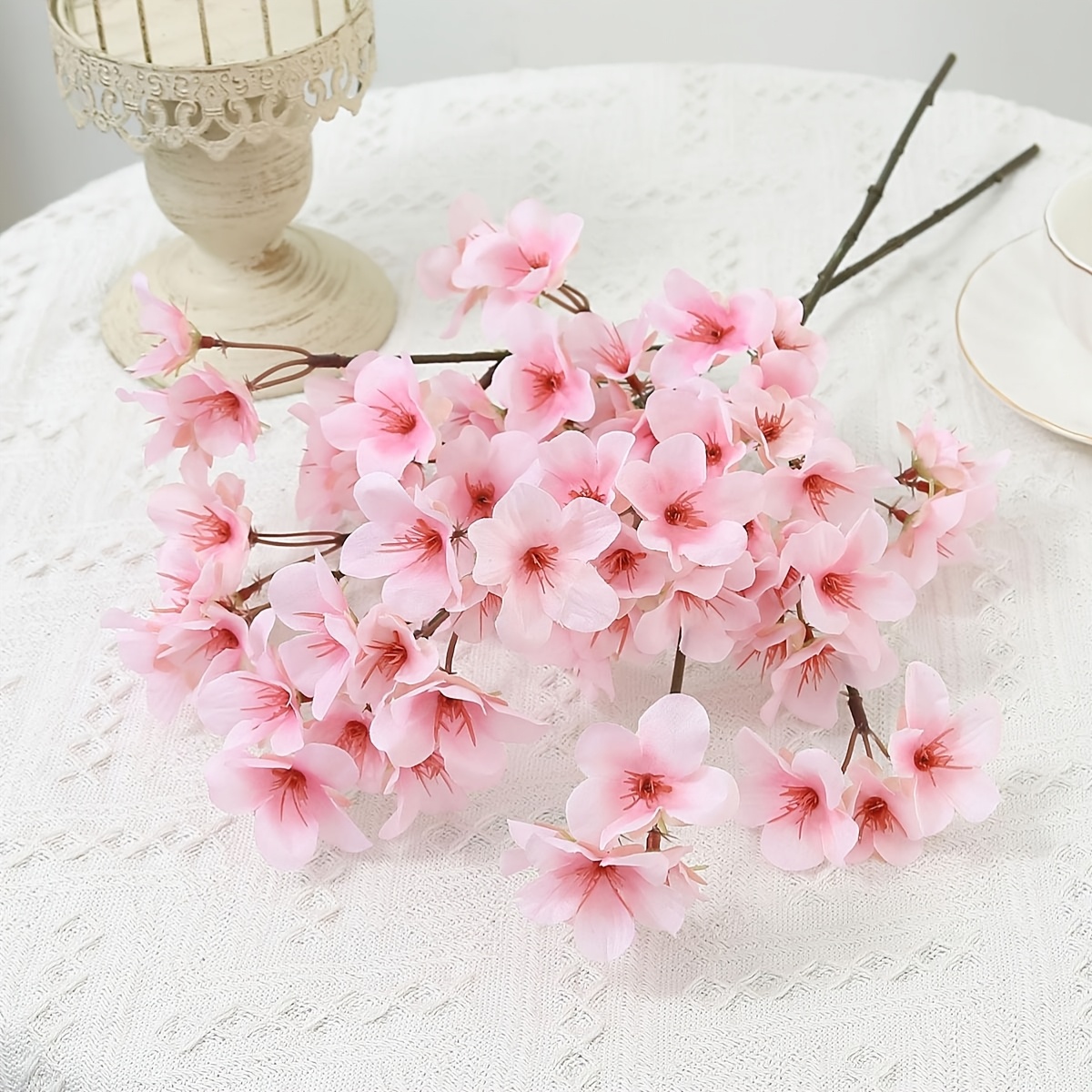 

2pcs Sakura Artificial Cherry , Pink Floral Stems For Spring Table Decor, Weddings, - Elegant Lifelike Flowers For Dinner Table Centerpieces, Room Decoration - No Vase Included, Flower Decorations