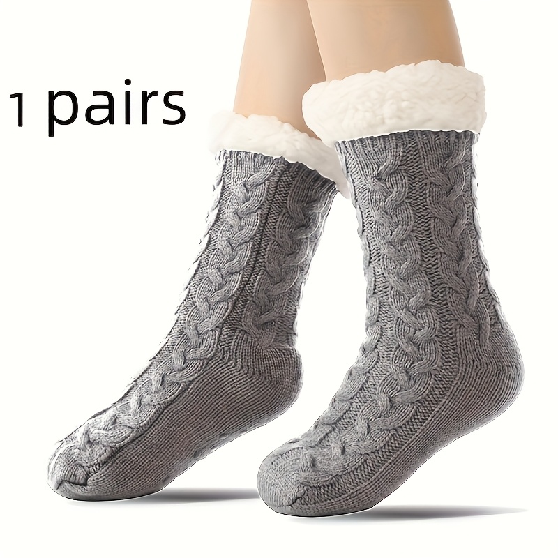 TEMU 1 paire de chaussettes-chaussons pour femme avec et semelles antidérapantes, doublées