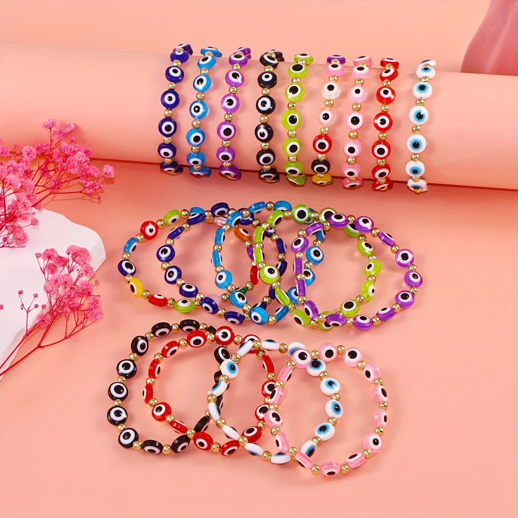 Devil's Eye Multi-Color Bead Elastic Bracelet, 18 Pieces