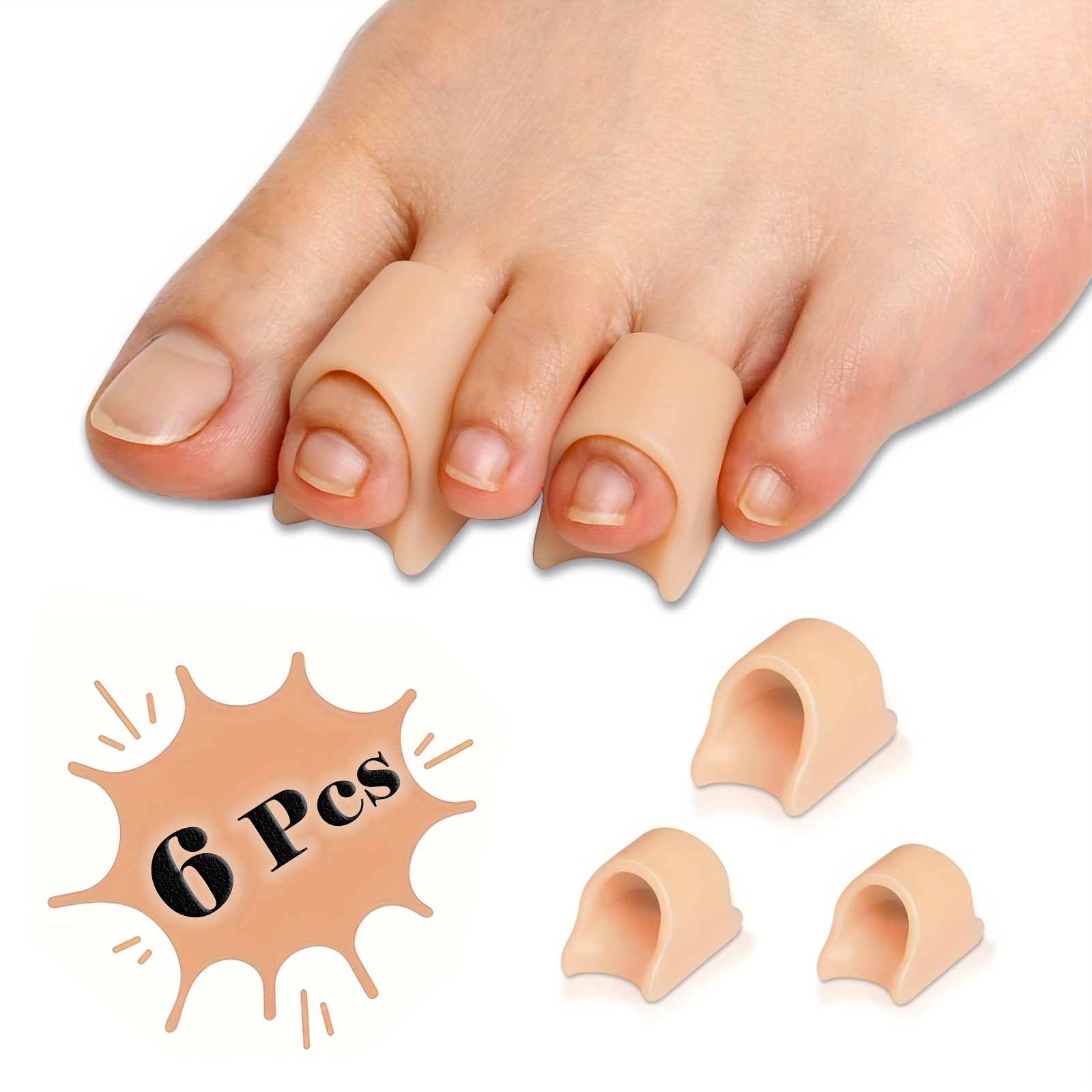 6pcs Reusable Gel Toe Separators For Big Toe & Small Toe, Cushioned Toe Splint, Toe Spacers For Men And Women - Foot Care (3 Different Sizes) - & Support