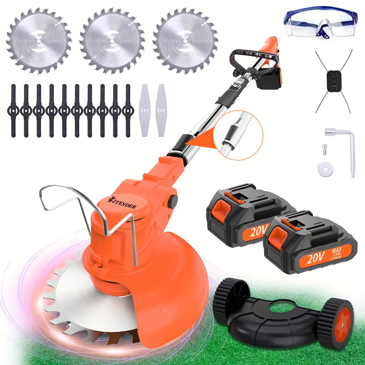 TEMU Portable Home Cordless Electric Lawn Mower With Wheels, Grass String Trimmer Handheld Lawn Mower, Yard Weederwith 4 Models Of Blades And 2 High