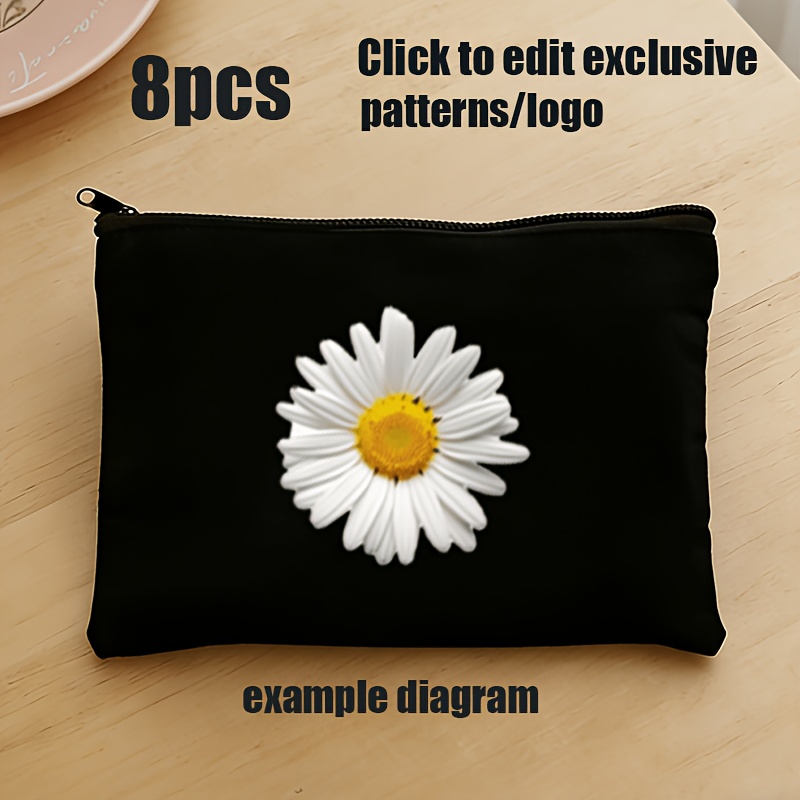 TEMU Set di 8 pezzi personalizzato con motivo personalizzato, borsa da trucco con cerniera, borsa da toilette personalizzata con motivo/testo/logo,