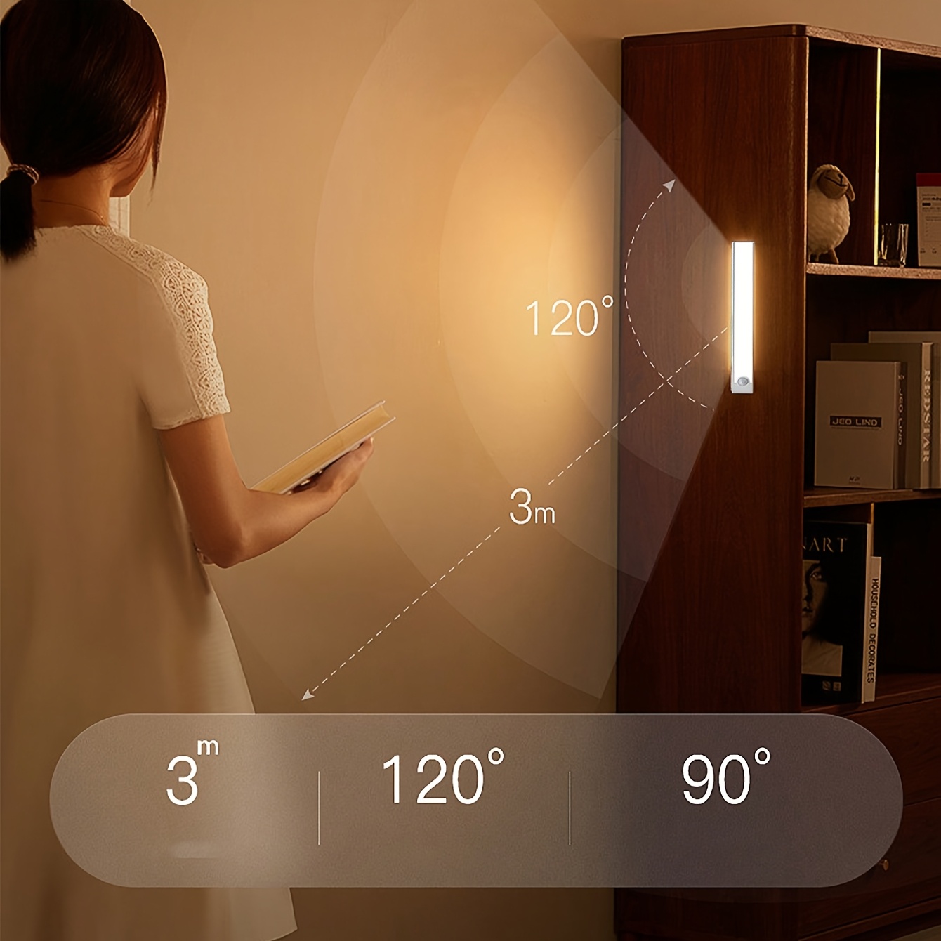 Motion Sensor Light, Cabinet Wardrobe Light, Wireless LED Night Light, Stair Backlight, Rechargeable, Suitable for Rooms, Kitchens, Closets, Stairs, Bathrooms and Hallways - Wall Mount, Tabletop, Ceiling, Pole Mount, Touch Switch, Indoor Use, Charging, Polished Surface, LED Lights, ≤36V Operating Voltage, Lithium Polymer Rechargeable Battery, No Laser, No Electronic Components or Motherboard, PC Lamp Body