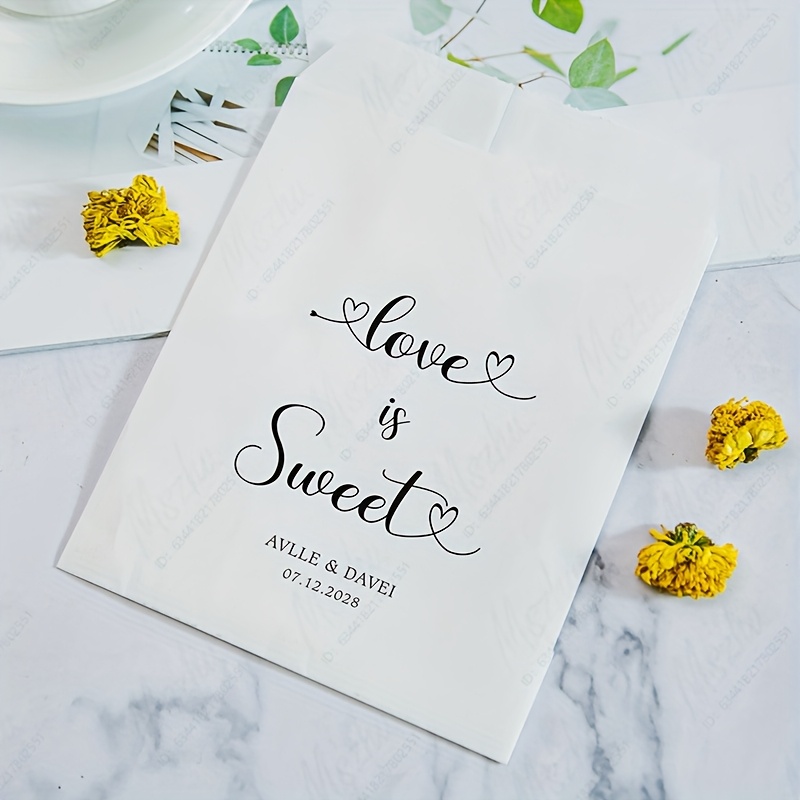 TEMU Custom Love Is Sweet Wedding Favor Paper Bags, White/ Paper Gift Bags, 25-pack