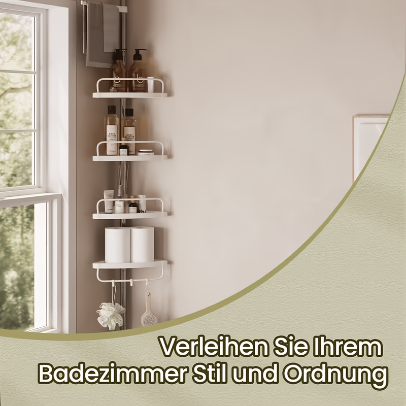 this multifunctional corner bathroom shelf features adjustable and expandable design   to different sizes of bathroom spaces   with a practical rotating towel rack its   as a   wall mounted unit shelves Product details 3
