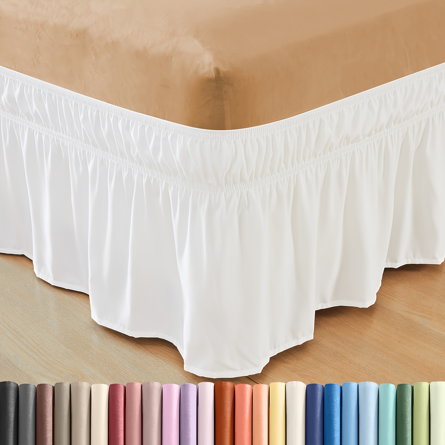 

1pc Contemporary Wrap Around Dust Ruffle Bed Skirt - 100% Polyester, Machine Washable, Wrinkle-free, Adjustable Elastic Straps, Pleated Design, Brushed Fabric, Fits Bed Sizes