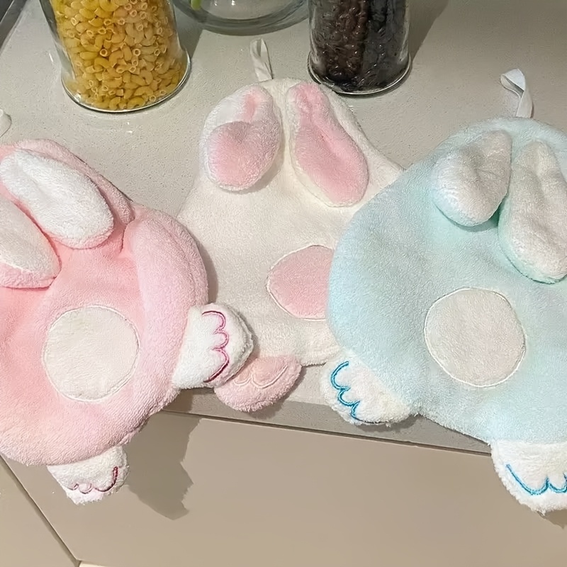 Soft And Cute Rabbit Plush Fingertip Towel, 3pcs, Absorbent Hanging Cartoon Towel, Cute Hand Towel For Kitchen, Restroom, Bathroom, Girly Cleaning Cloth Set