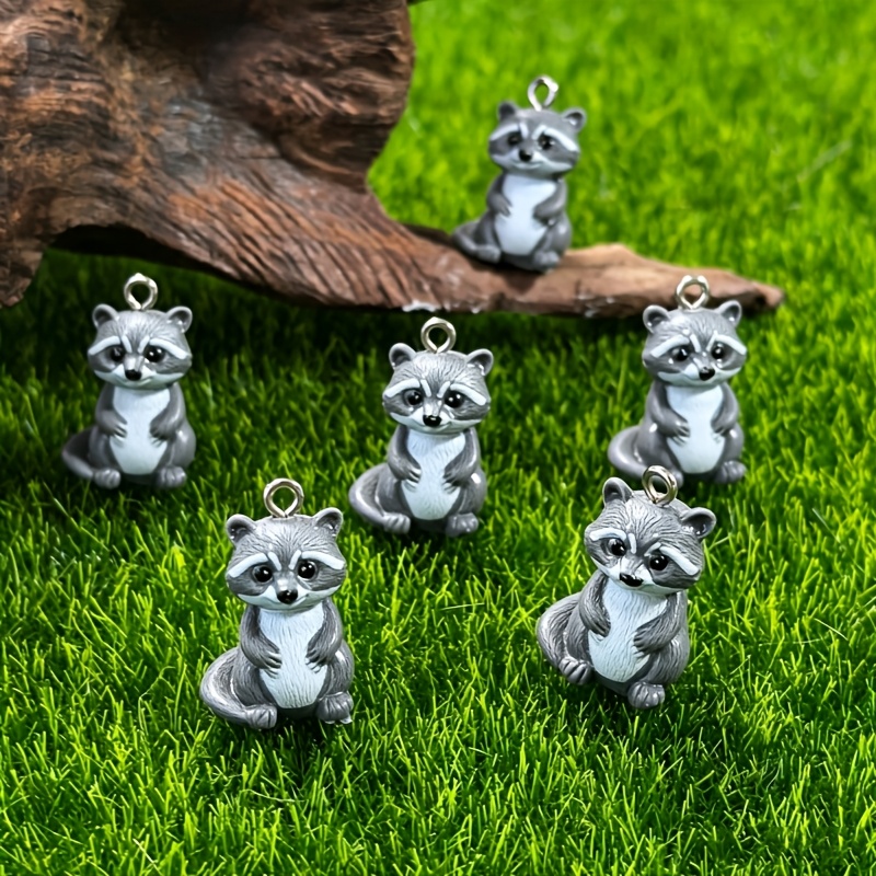 TEMU 6pcs Pendentif en résine de raton laveur de forêt de dessin animé, ajouts d'animaux de dessin animé en résine, boucles d'oreilles faites maison,