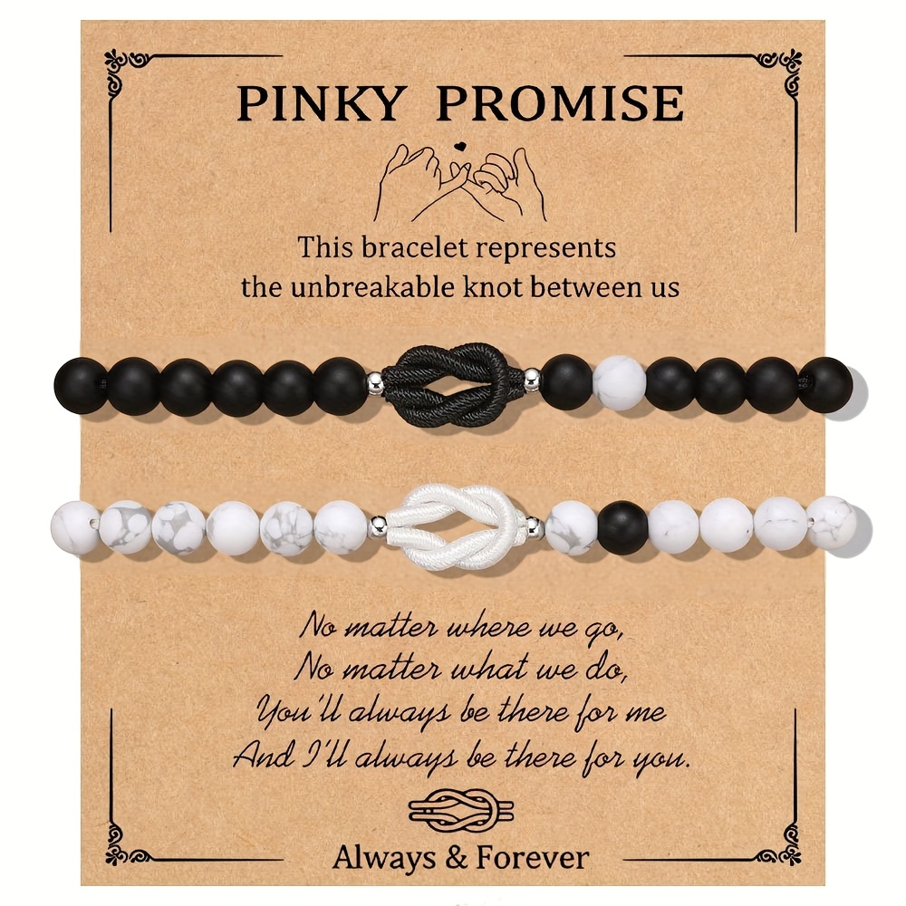TEMU Ensemble de bracelets tissés à avec nœud et perles exquises noires /rose, bracelets nœud parfaits pour la Saint-Valentin, les anniversaires et ,