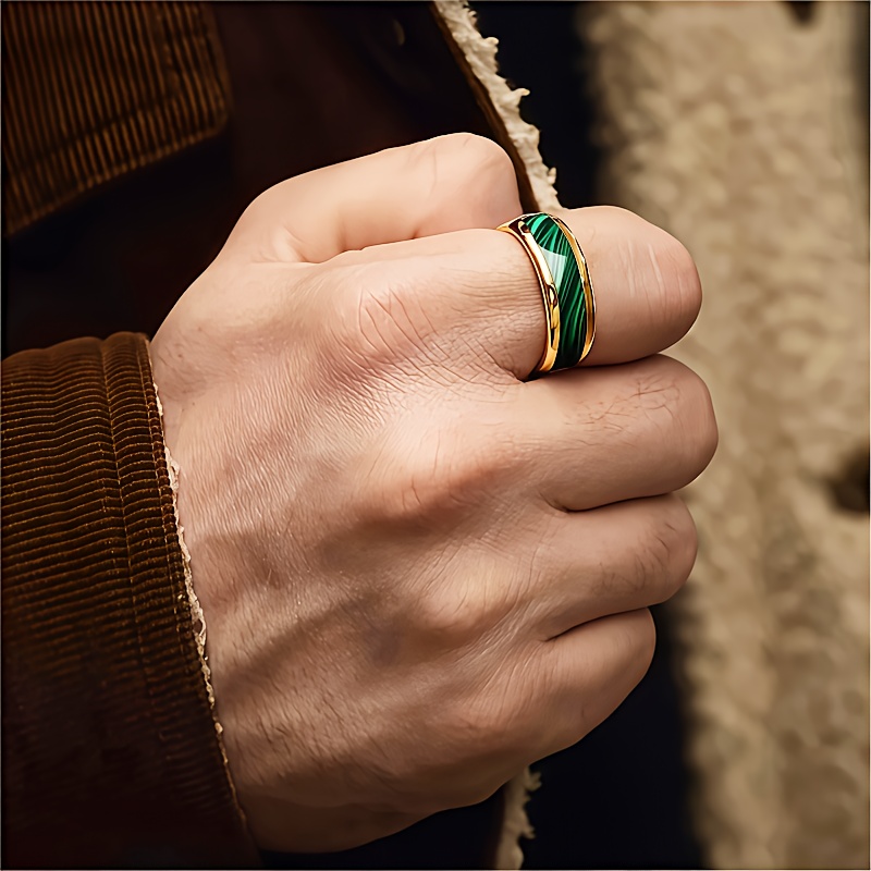 Men's 8mm Turquoise Pattern Titanium Wedding Ring