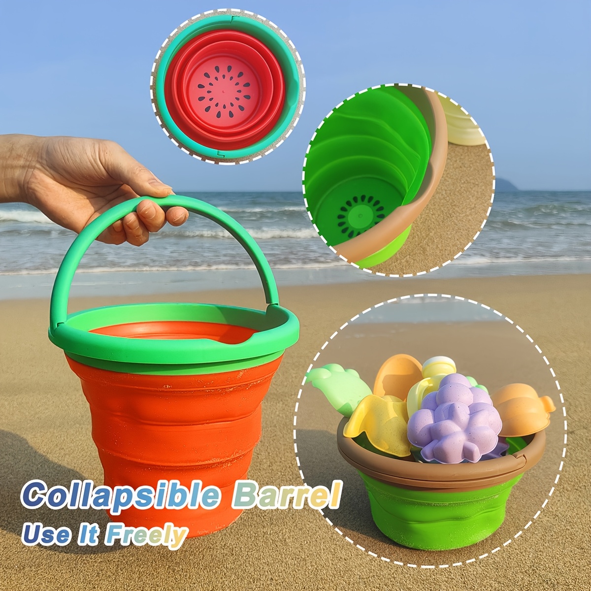 LASIVE Folding Beach Bucket Collapsible PP Barrel for Kids
