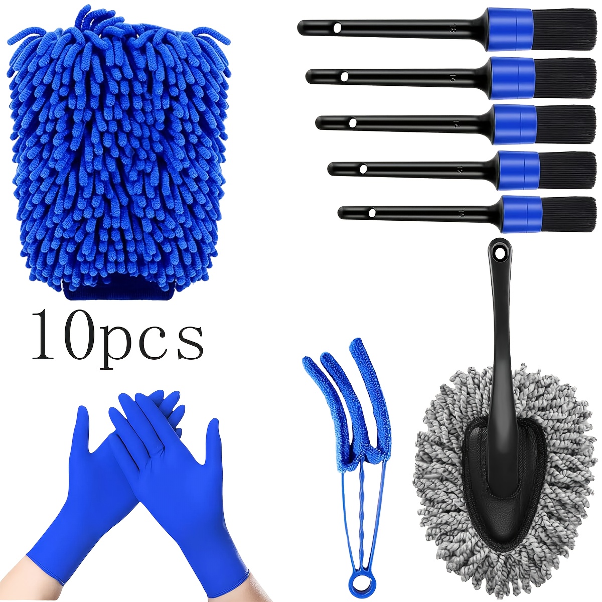 TEMU 10pcs Car Wash Detail Kit, Car Wash Detail Brush Set, Car Wash Detail , Gloves, Detail Brushes, Car Wash Kit, Car Wash Accessories, Interior,