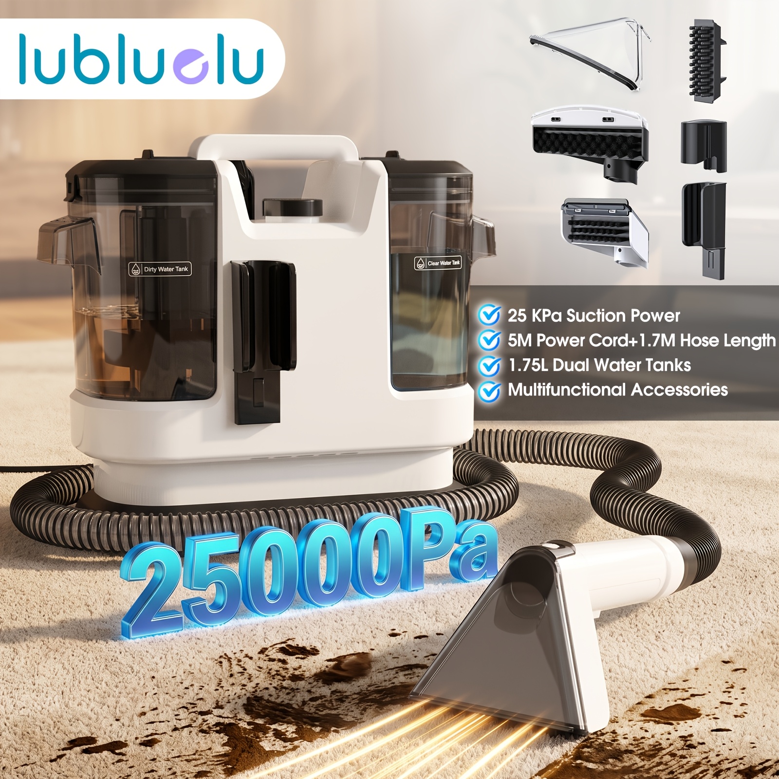 Lubluelu 600W močan sesalni stroj za točkovno čiščenje, super sesalna moč 25KPa, močnejša sposobnost čiščenja, delovni polmer 6,7 m, d