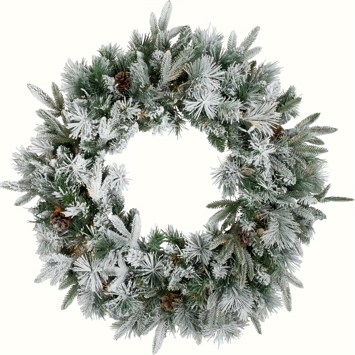 Image of 1pc, 24 Inch Artificial Snow Flocked Christmas Pine Wreath With Artificial Pine Cone, Artificial Wreaths For Christmas Festival Celebration Front Door Wall Window Party Decor (not Lights) Halloween