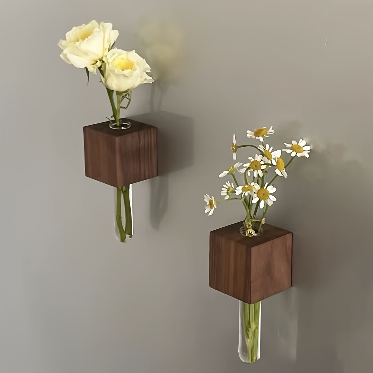 

1pc Magnetic Test Tube Vase, Fresh Flower Floral Arrangement, Refrigerator Magnet Flower Vase, Wall Wooden Block Bud Vase, Waterproof Glass Tube For Home And Kitchen Decor